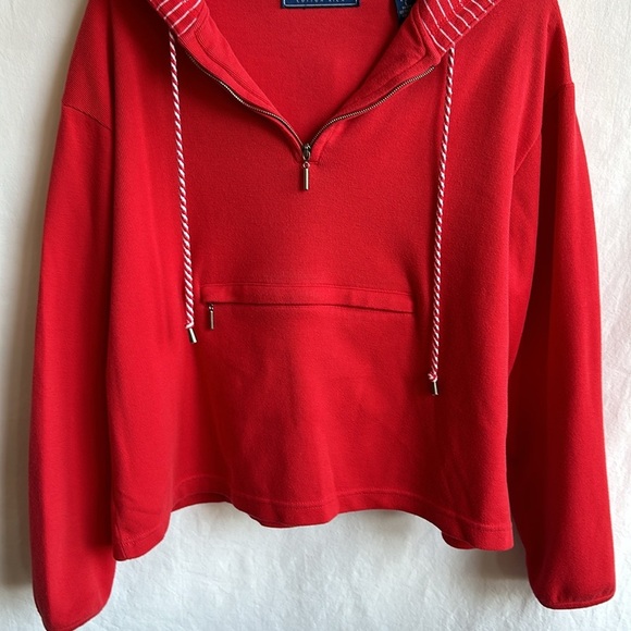 Karen Scott gorgeous coral hoodie with striped inner hood and drawstring, size L - Picture 3 of 8